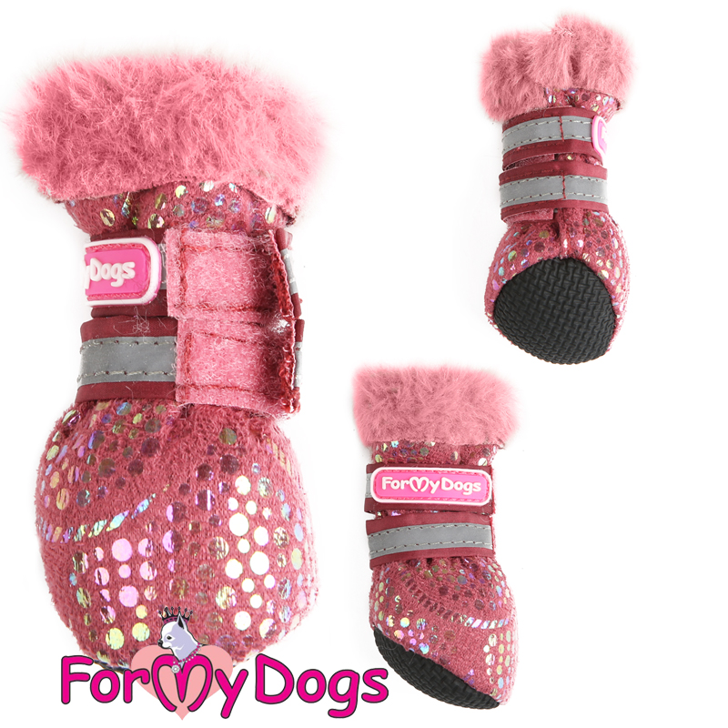 Сапожки для собак на меху FMD Горошек розовые