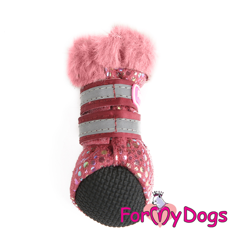 Сапожки для собак на меху FMD Горошек розовые